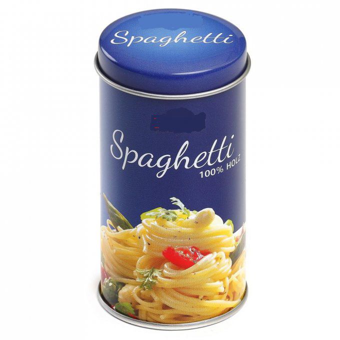Boite de pâtes Spaghettis en fer avec 24 Spaghettis en bois