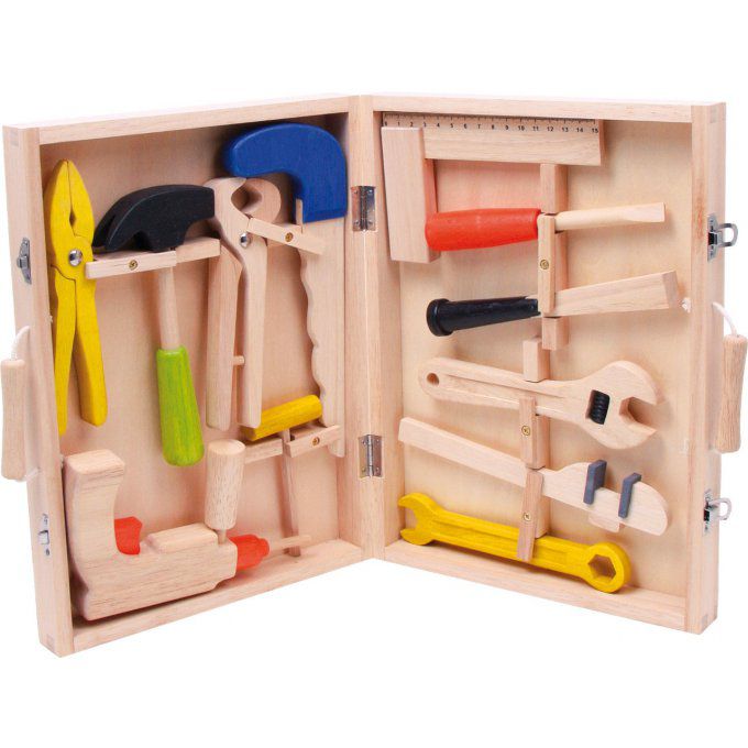 Valise en bois contenant 12 outils