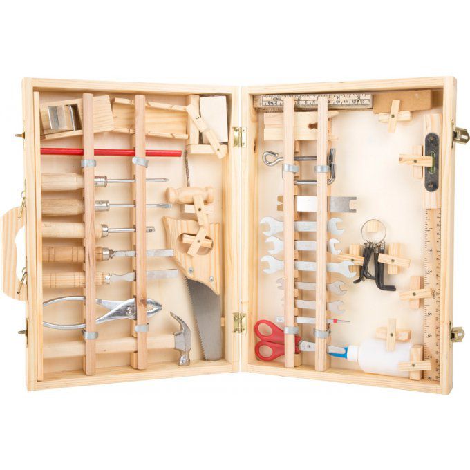 Valise en bois contenat 30 vrais outils en fer et en bois