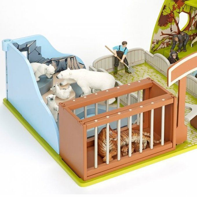 Zoo en bois avec cages fonctionnelles