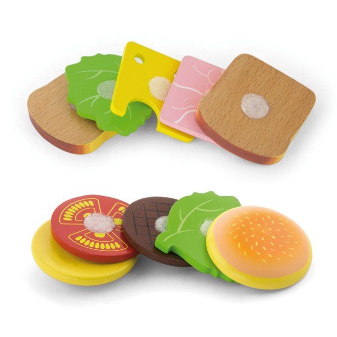 Hamburger et sandwich en bois