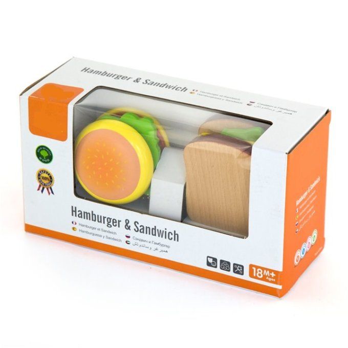 Hamburger et sandwich en bois