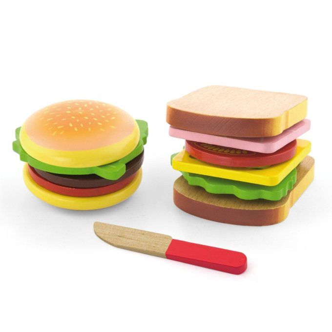 Hamburger et sandwich en bois