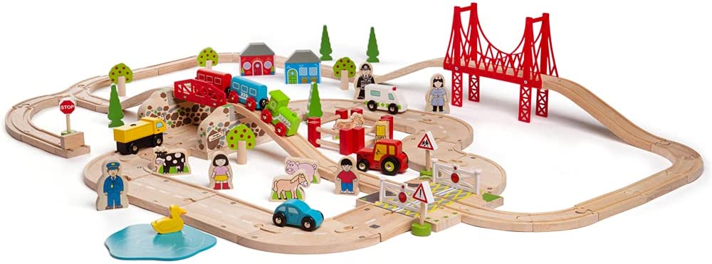 Circuit train en bois 80 accessoires