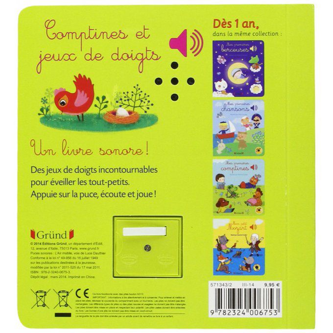 Livre Musical  comptines et jeux de doigts