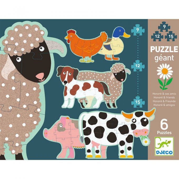 6 Puzzle géants Ferme 9, 12, et 15 pièces, Hauteur  1m40