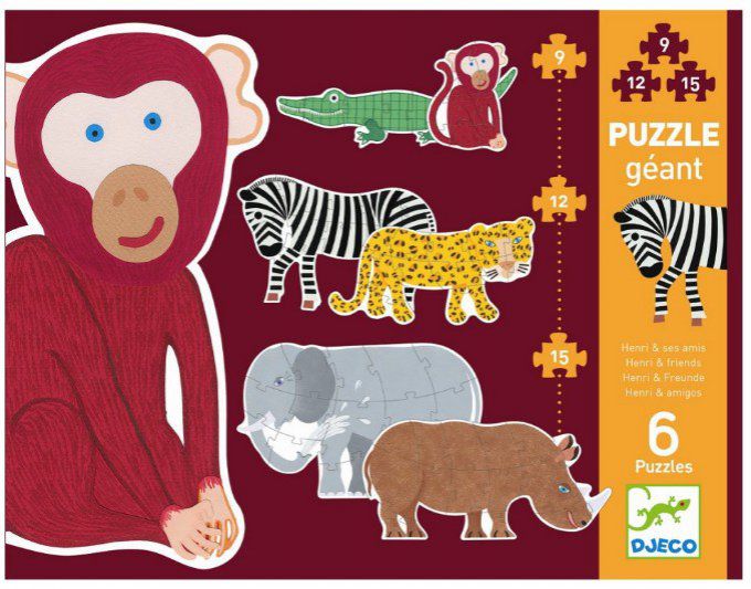 6 Puzzle géants Savane 9, 12, et 15 pièces H 1,33 mt