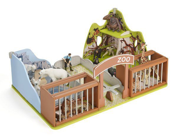 Zoo en bois avec cages fonctionnelles