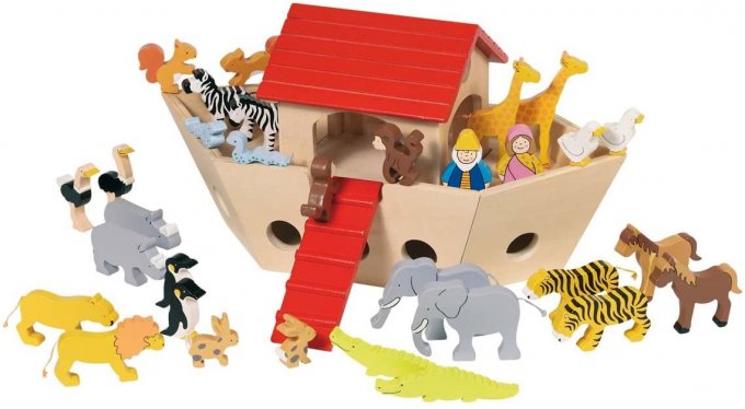 Arche de Noe en bois, 35 pièces en bois