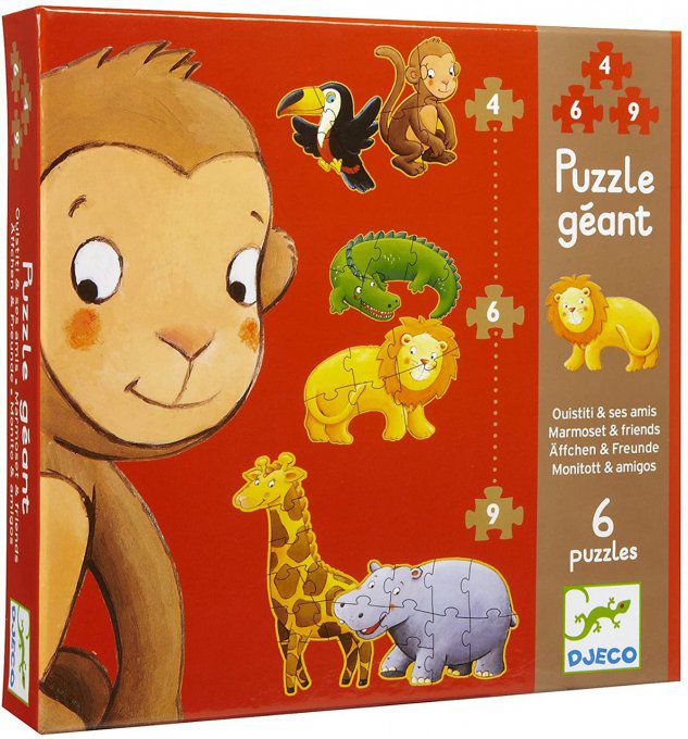 6 Puzzle géants animaux 4, 6, et 9 pièces,  hauteur 1m30.