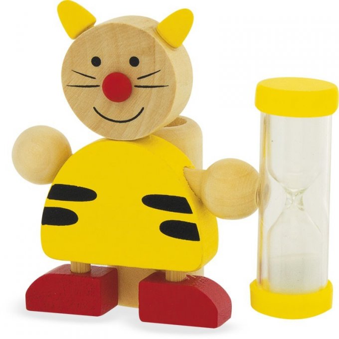 Porte Brosse à Dents en bois Chaton avec Sablier 