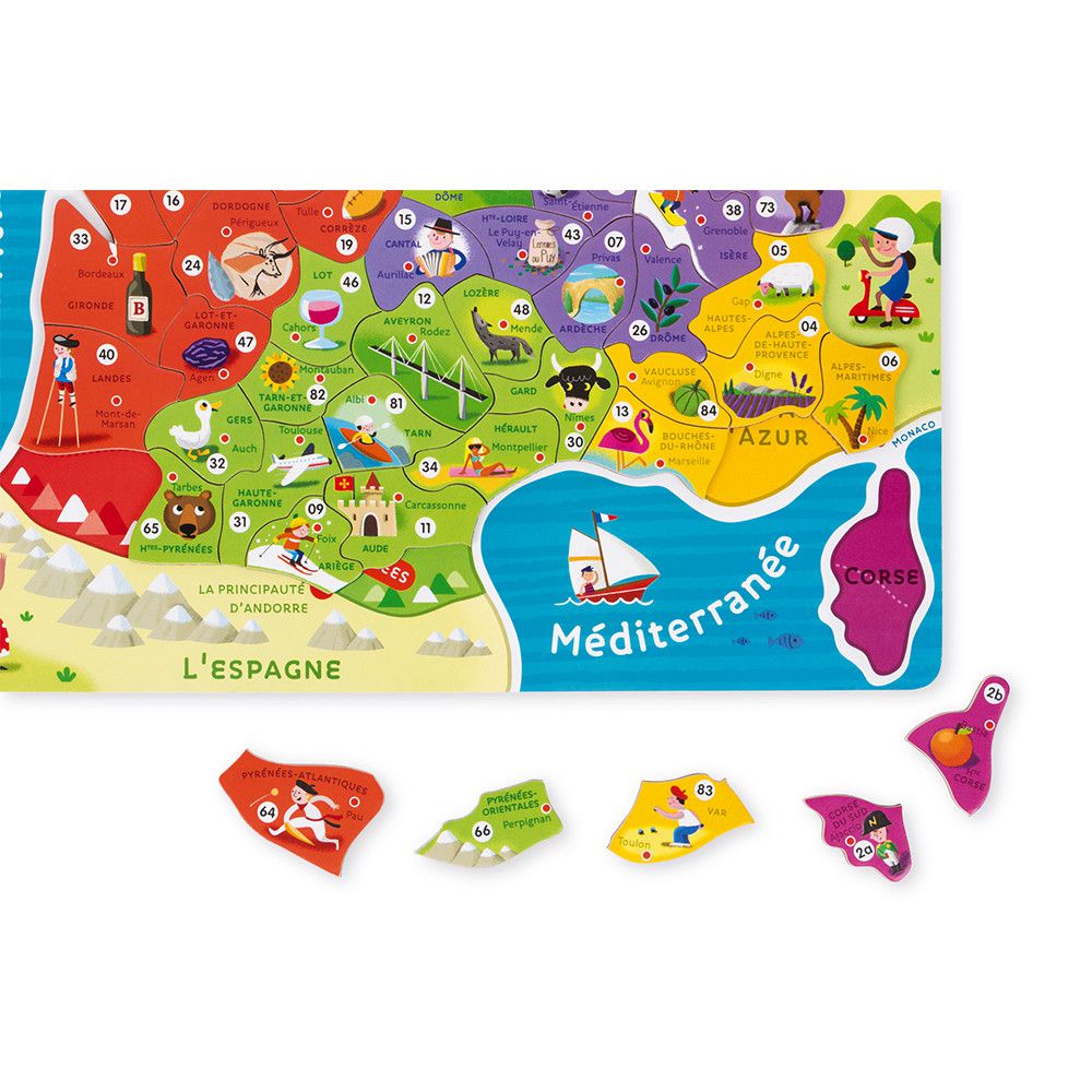 Puzzle jeu carte de France des départements et régions