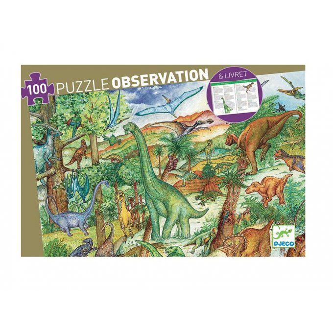 Puzzle d'Observation 100 pièces avec Livret Les Dinosaures