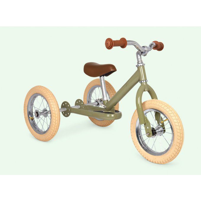 Kit tricycle pour draisienne en acier vert ancien ou rouge ancien