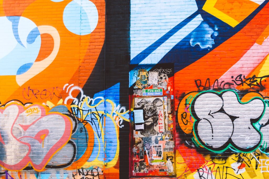 orange and blue graffiti