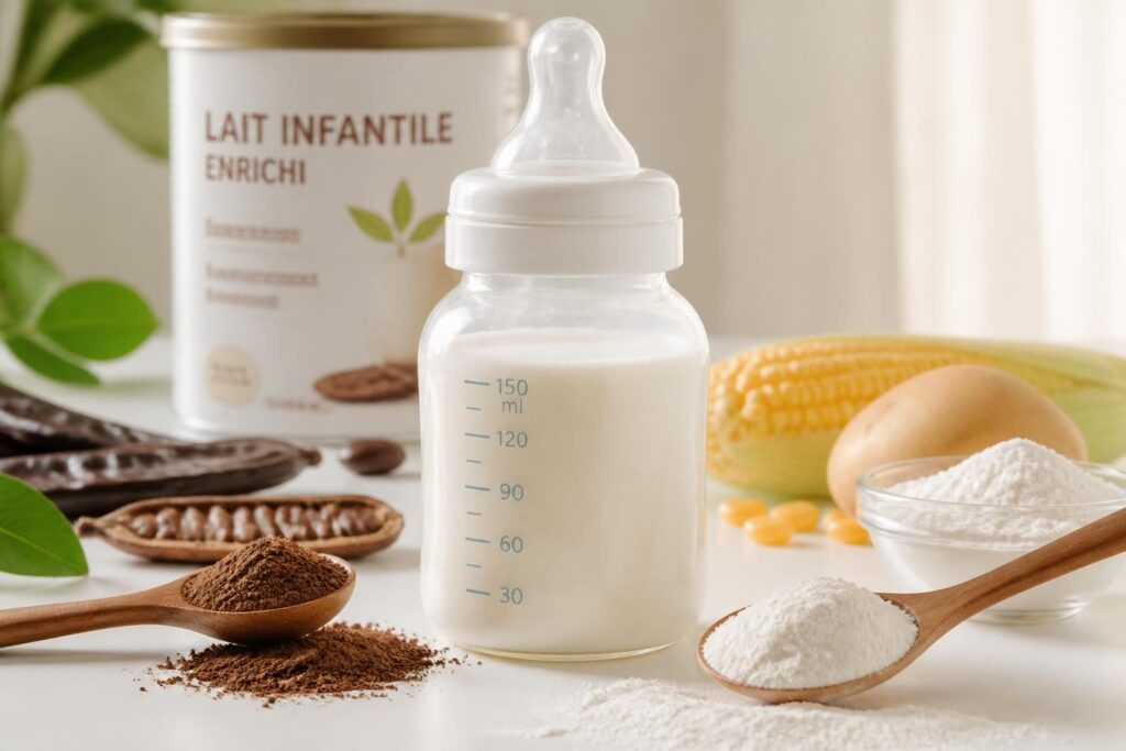 découvrez la composition du lait ar pour bébé, incluant la caroube et l'amidon, et comprenez leurs bienfaits pour la digestion de votre enfant.