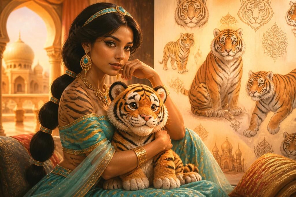 découvrez tout sur tigre jasmine dans aladdin : son rôle dans le film, les peluches disponibles et les dessins animés associés.